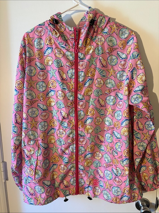 Simply Southern Jackets & Blazers - Simply Southern Pink Hooded Raincoat with Seashell Print